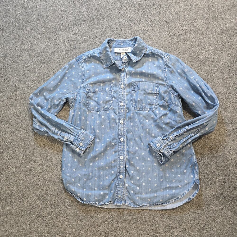Coolibar Top Womens XS Blue Chambray Western Pattern Button Up Casual Capsule